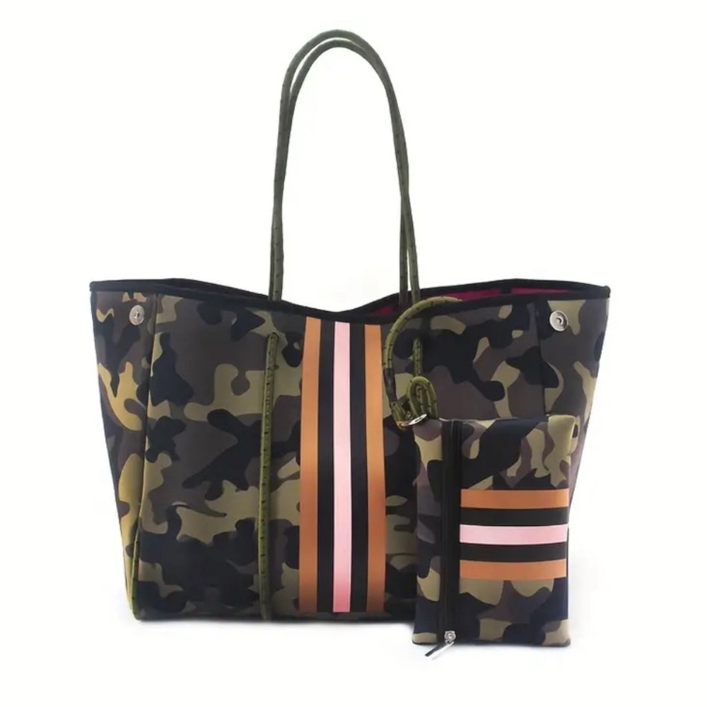 Large Capacity Neoprene Camouflage Tote Bag w/ Coin Pouch - Picture 2 of 13